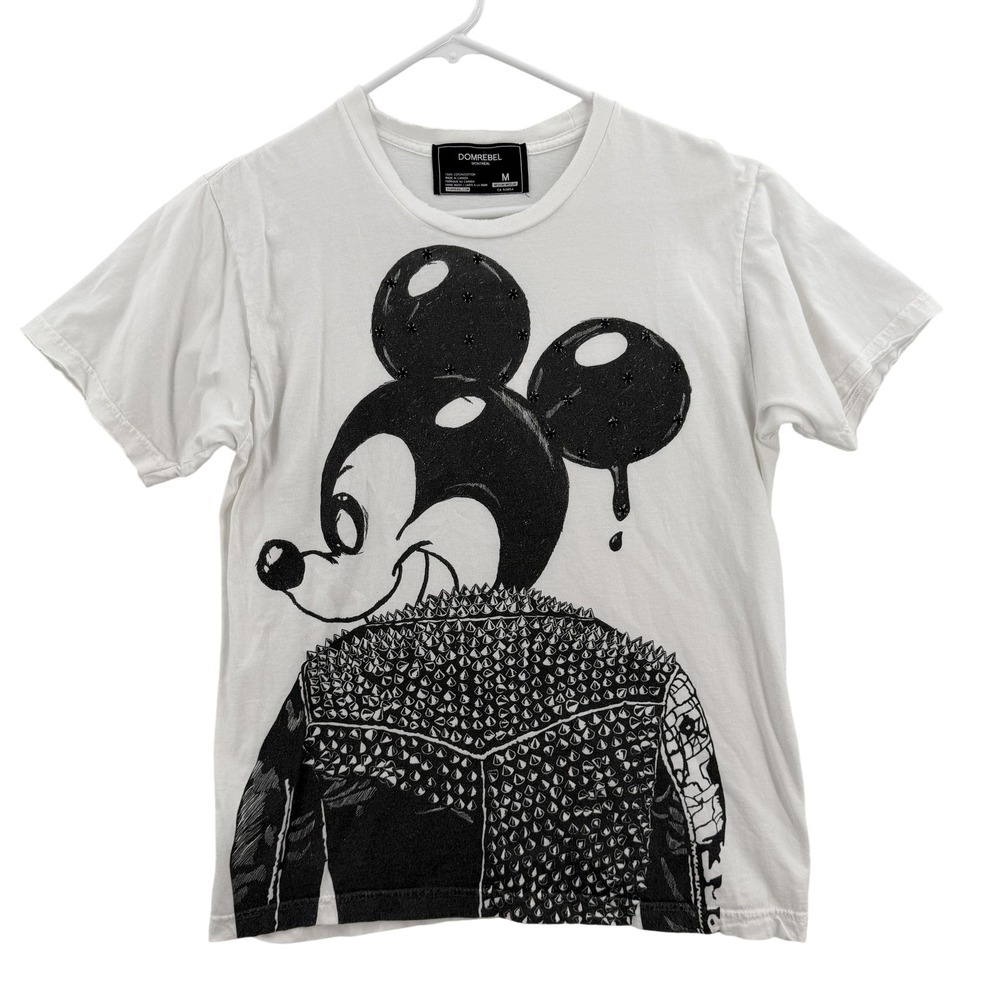 DOMREBEL Shirt Mens Medium Studded Embellished‎ Cartoon Mouse Mickey Swarovski